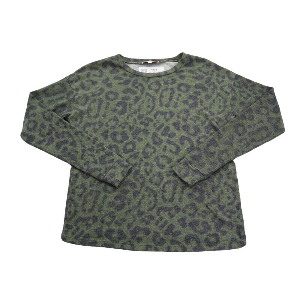 Candies Shirt Womens S Green Long Sleeve Round Neck Animal Print Stretch